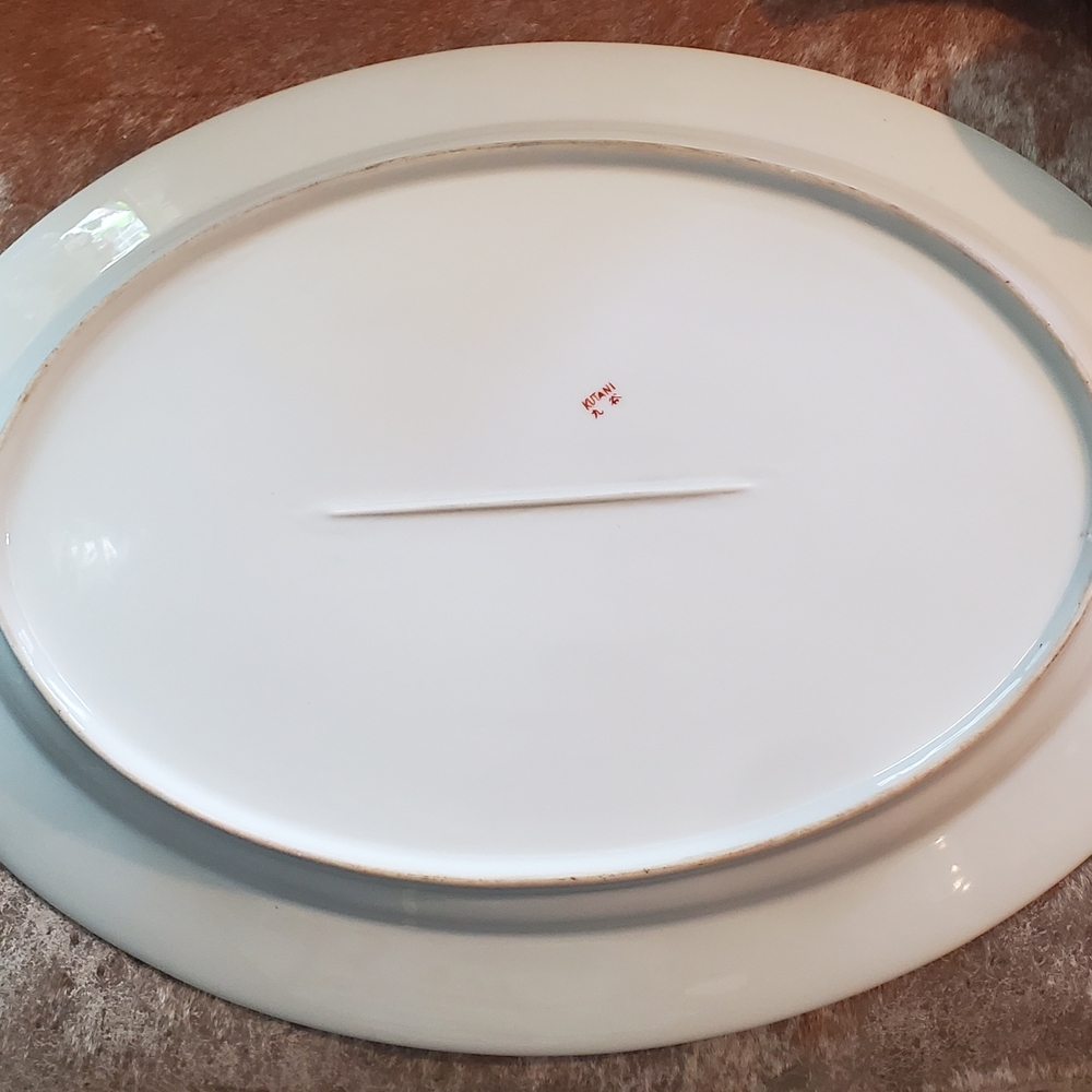 Vintage Kutani Japan porcelain hand-painted large oval serving platter with gold - Picture 2 of 3